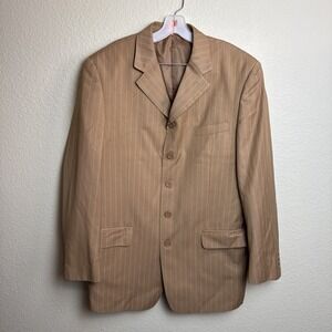 Jason Evans Tan Pinstripe Suit Jacket‎ Lined 42L Pants 36 Pleated  2-Piece